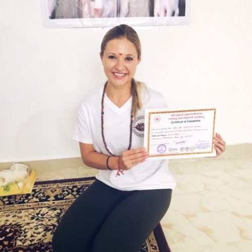 Completing my 500-hour yoga teacher training course in Dharamshala, India.